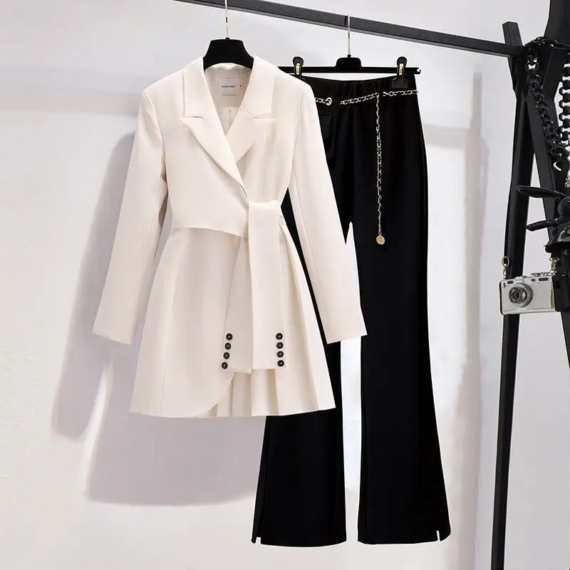 

2026 Spring/summer New Women's Fashion Slimming Suit Set with Temperament, Medium To Long Version, Suit Coat, Micro Flared Pants