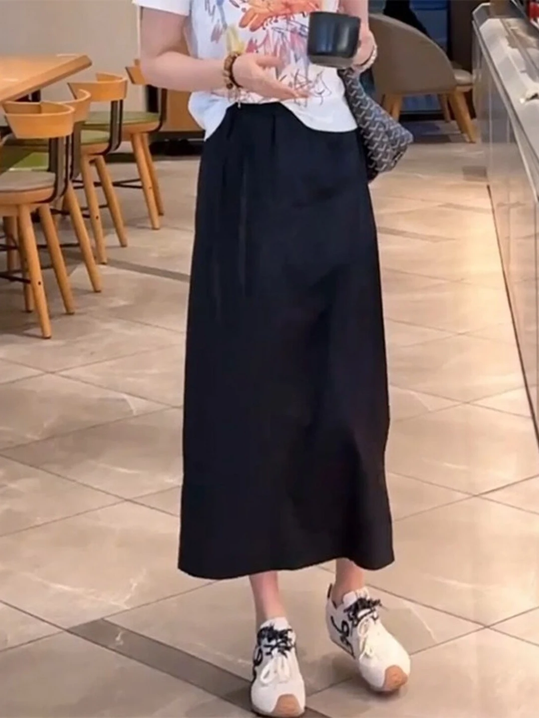 Elegant High Waist Black Asymmetrical Hem Skirt for Women Summer New plus Size Slimming Straight Midi Skirt Commute Style