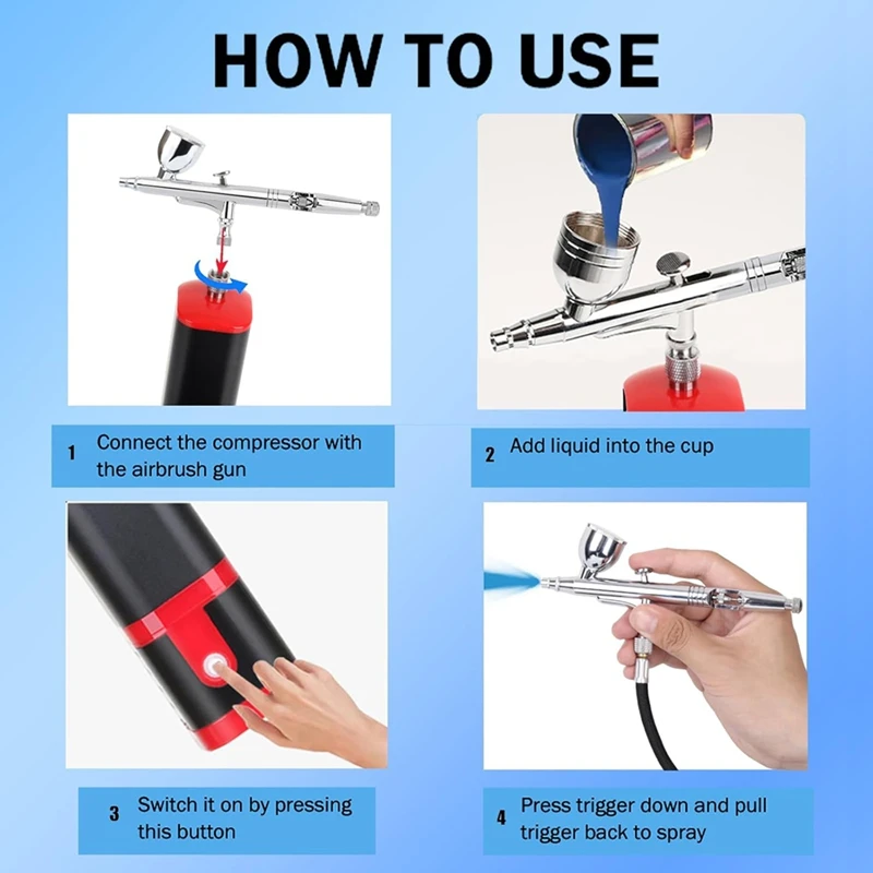 Dual Action Extra Battery Airbrush Kit with Compressor Replaceable Battery Cordless Air Brush Set for Manicure, Painting-A51M