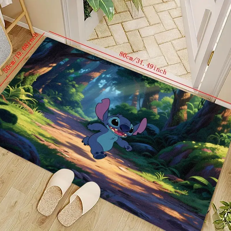 

1PC Disney Lilo & Stitch Anime Cartoon Character Floor Mat, Cute Stitch Running Forest Print Area Rug for Living Room Bedroom Ki
