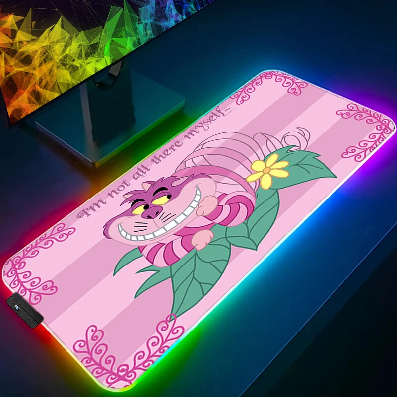 RGB Mouse Pad Alice in Wonderland Backlight Large PC Computer Gamer Gaming XXL Accessories LED Mousepad Keyboard Desk Mat Carpet