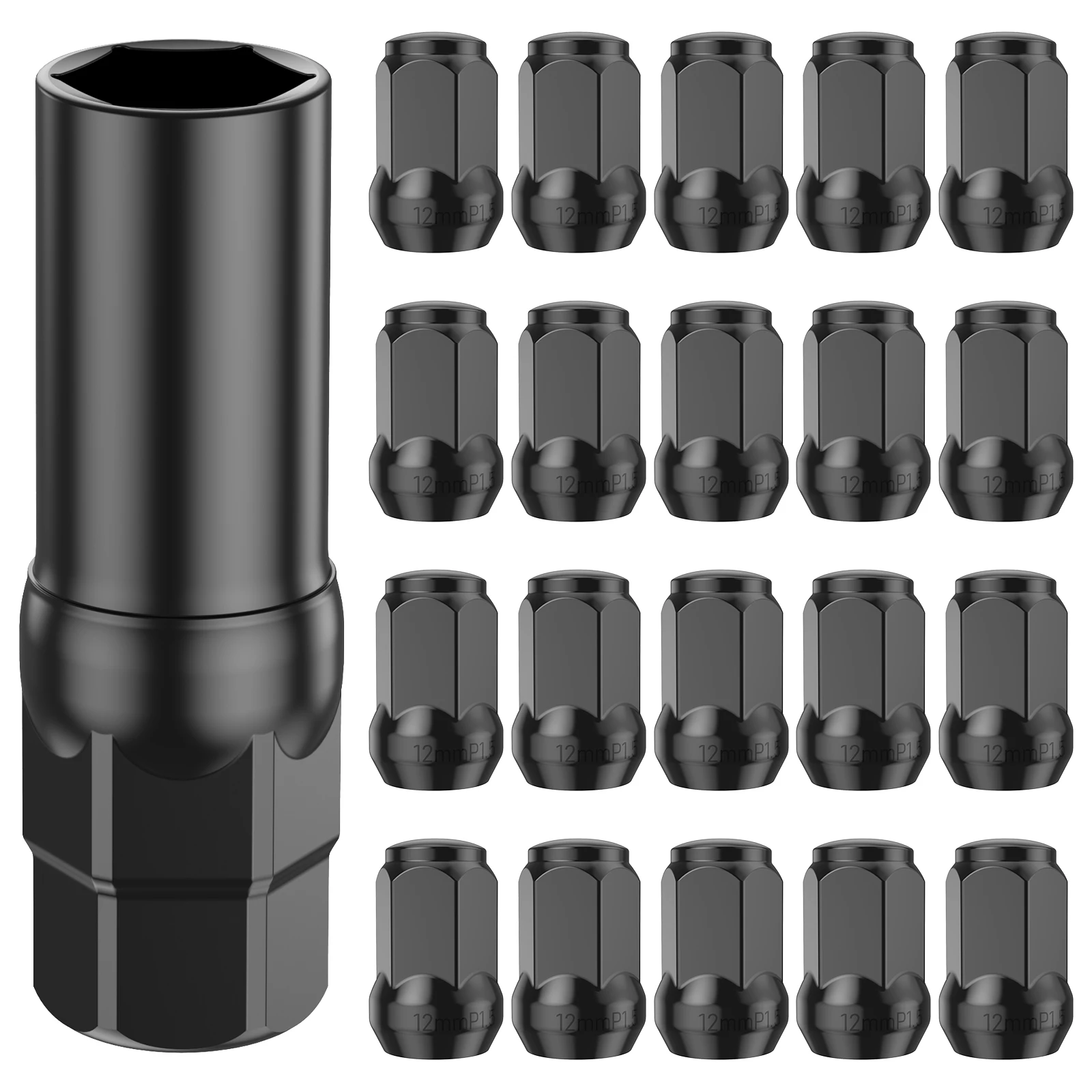 20Pcs Car 12mm Wheel Lug Nut Bolt Cover Steel Black Thread Wheel Lug Nuts Tyre Hub Tire Screw Protection Cap with 1 Socket