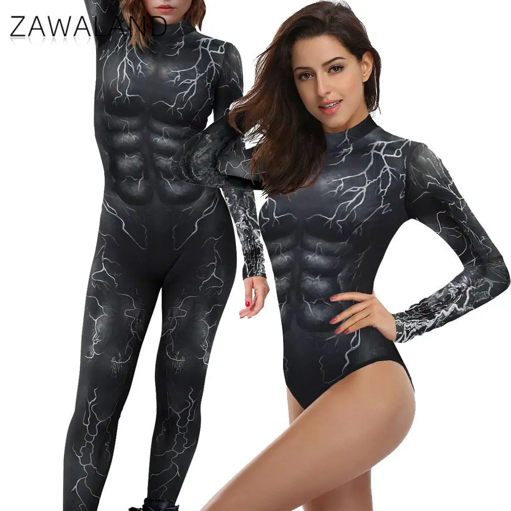 Zawaland kombinezon dla dorosłych superbohater czarny kostium duch kostium Onesie drukowanie 3D przebranie na karnawał impreza z okazji Halloween Zentai body