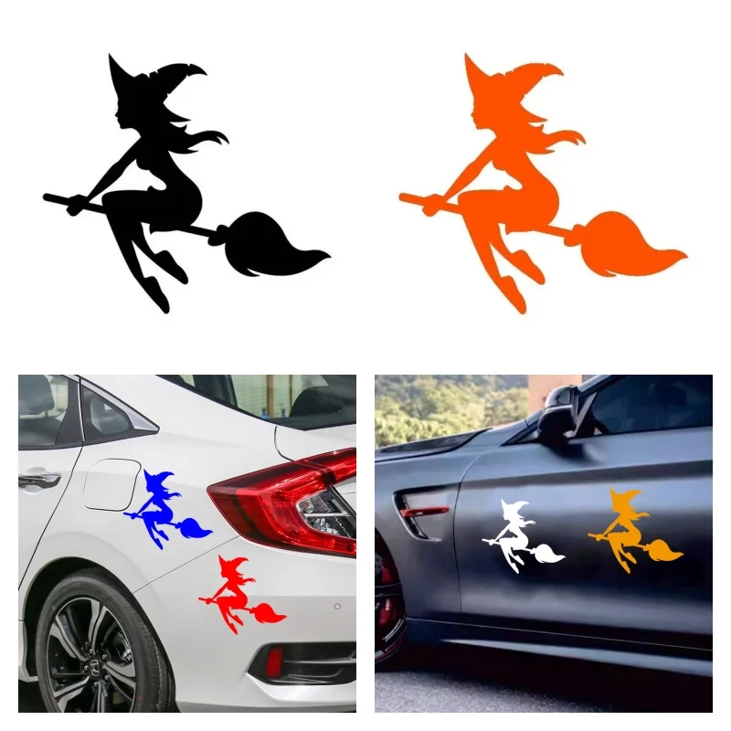 

Car Sticker Witch on Flying Broom Creative Stickers Funny Window Decals Car Stickers Halloween DIY Vinyl Decal Decoration