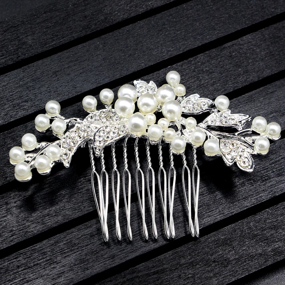 

Waterfall Rhinestone Pearl Hair Comb Bridal Wedding Headpiece For Bride Bridesmaid Updo Half Up Hairstyle Silver Alloy