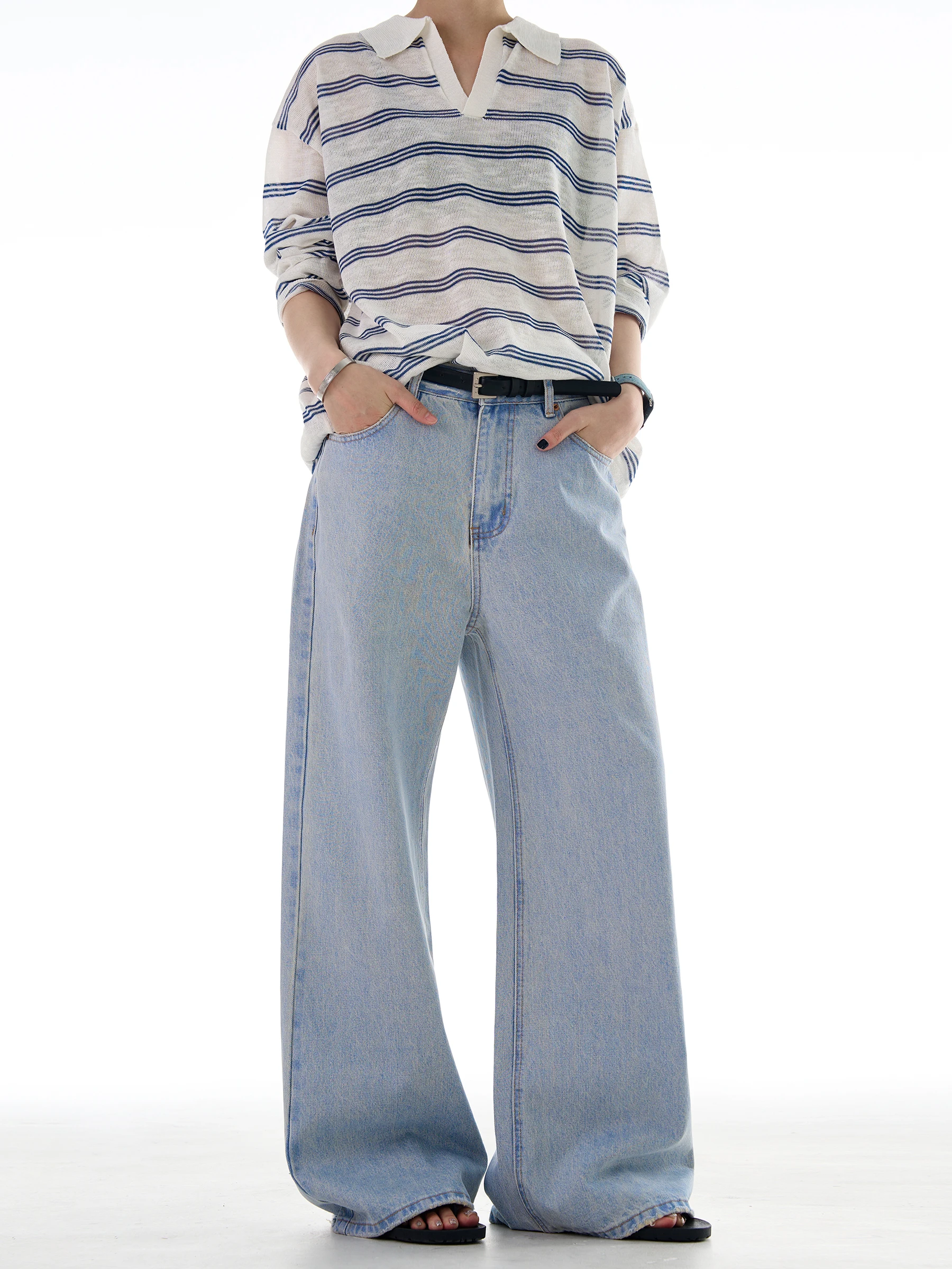 

MADWITCH American Classic Retro Waed Jeans Loose Casual Micro Flared Pants Trendy for Men And Women