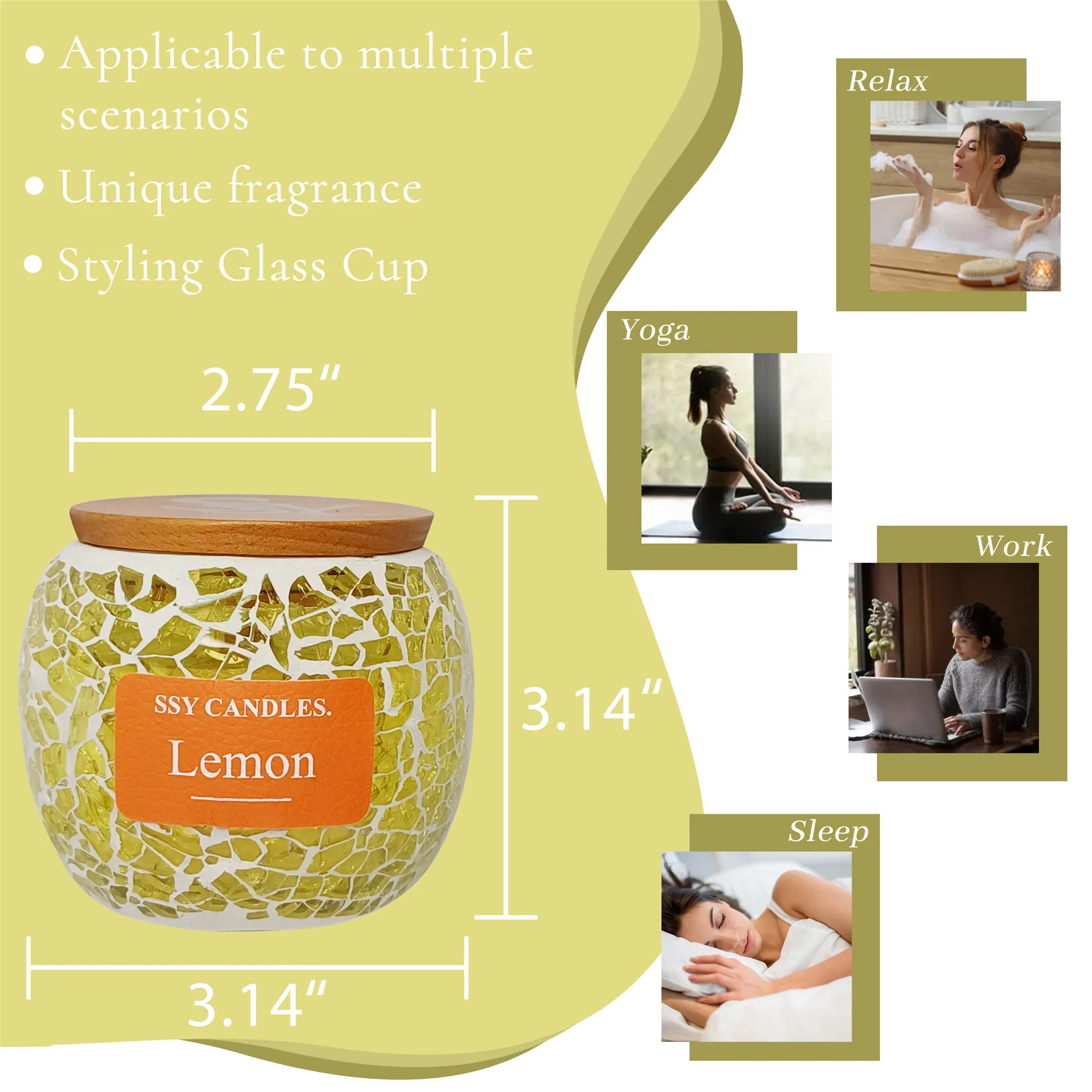 Bougie parfumée mosaïque faite à la main avec bâtons en bois, arôme longue durée, bougie parfumée de soja, diffuseur d'air romantique, avertissement