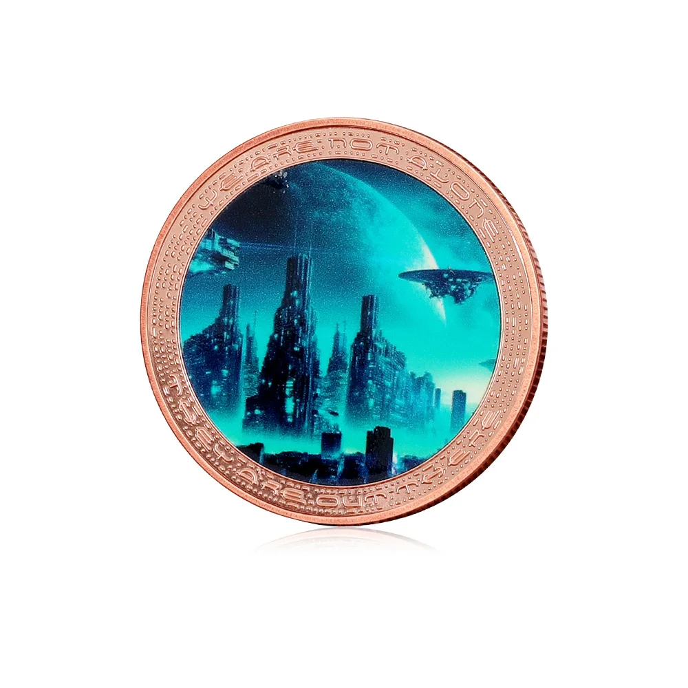 1oz .999 Fine Copper Alien UFO Futuristic City Coin Cameroon 2025 Sci-Fi Color Print Collectible Bullion Coin Enthusiast Gift