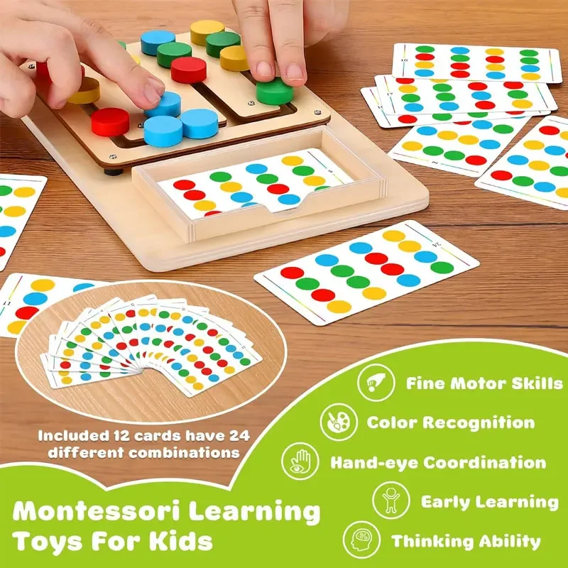 Gioco da tavolo per l'apprendimento in legno per bambini Giocattolo educativo Montessori con abbinamento di forme a 4 colori per lo sviluppo del cervello e il pensiero logico