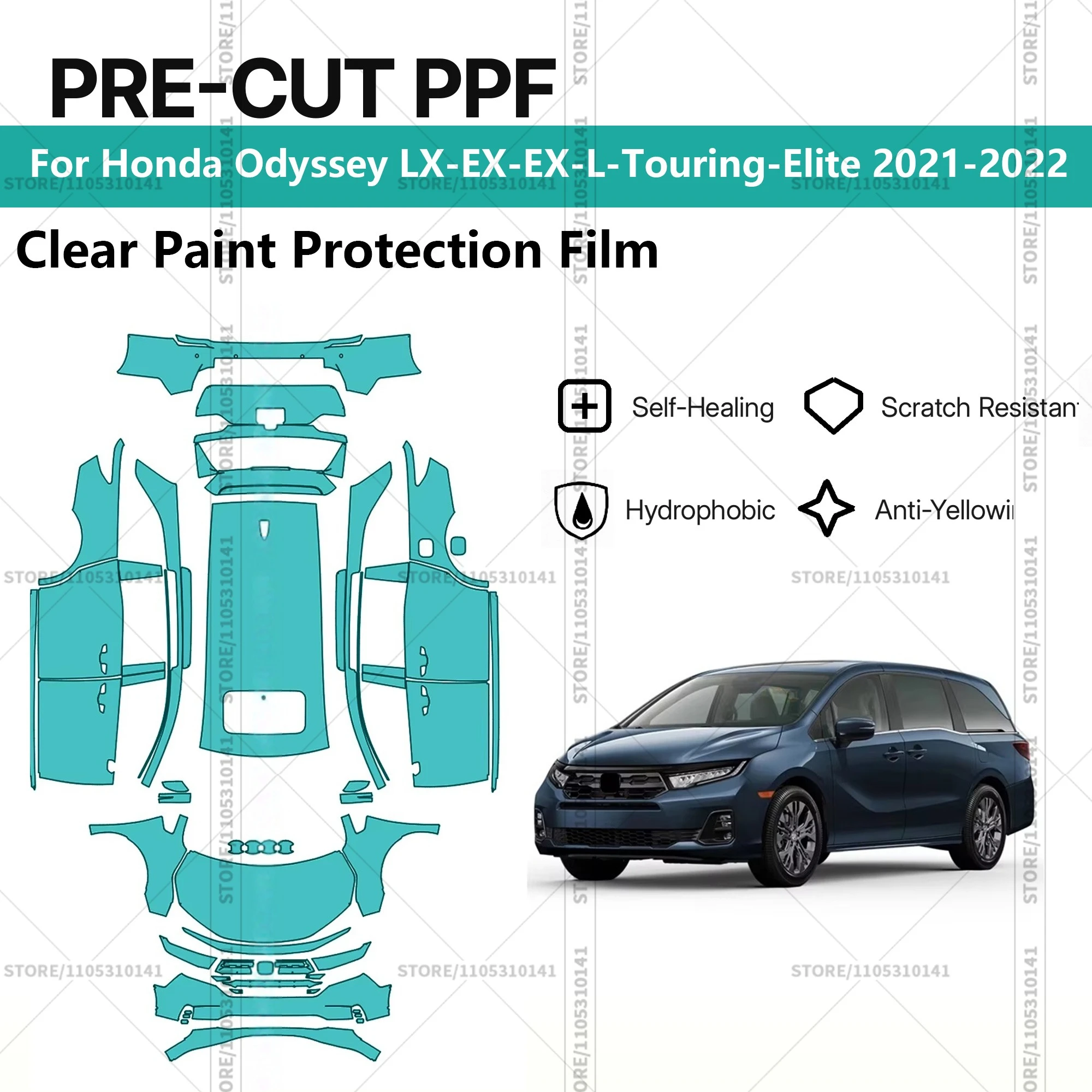 

Предварительно нарезанная прозрачная защитная пленка PPF для автомобилей Honda Odyssey LX-EX-EX-L-Touring-Elite 2021-2022