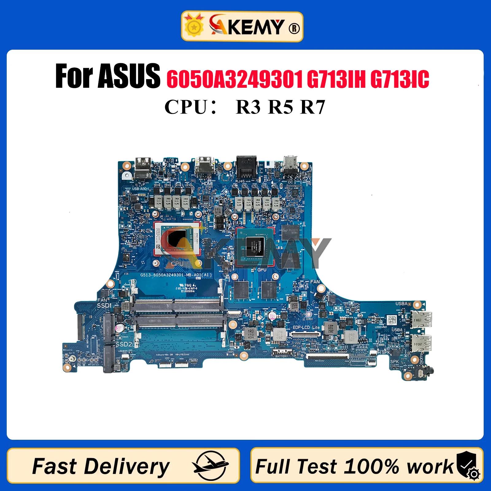 

6050A3249301 Laptop Motherboard For ASUS ROG Strix G15 G513I G713IH G713IC G713IE Mainboard With R3 R5 R7 CPU tests OK fast ship