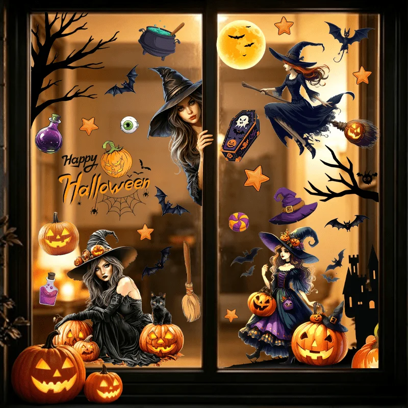 3pcs Halloween Window Sticker,suitable for cabinet,glass doors,windows and wall decor,holiday decoration,freely DIY combinable