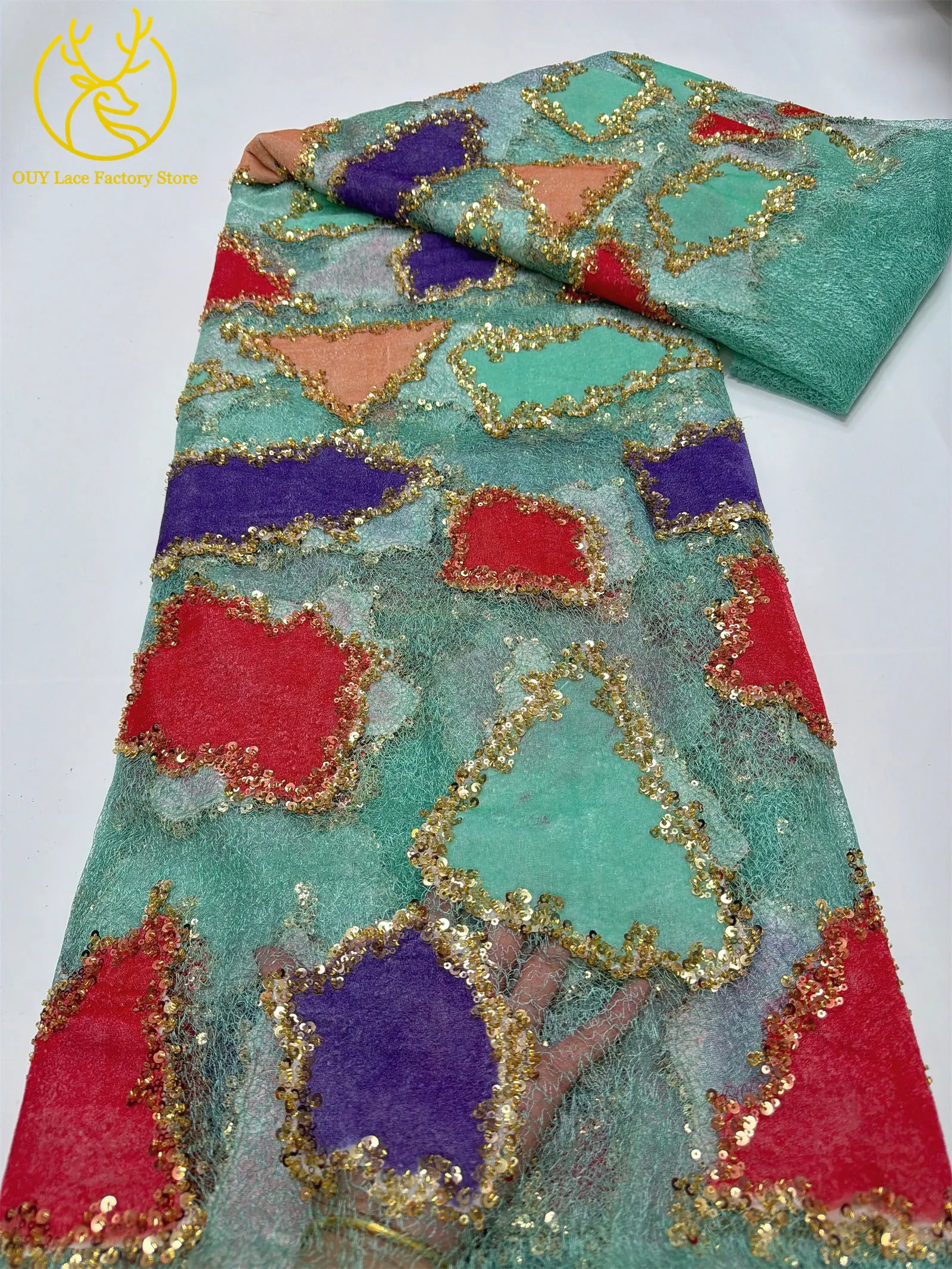 Luxuriöser nigerianischer Tüll-Spitzenstoff mit Perlen, neues Design, französischer afrikanischer Pailletten-Spitzenstoff für Damen, Abendkleid, zum Nähen – Detail 8