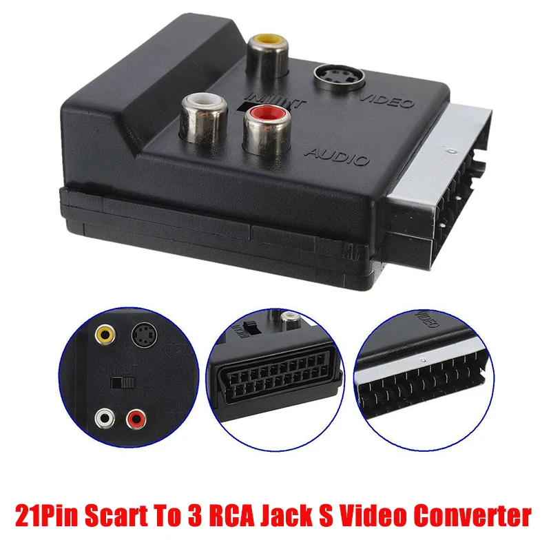 21Pin سكارت إلى AV 3 RCA S-محول فيديو مع Swith مركب RCA SVHS S-Video AV TV للفيديو DVD مسجل العارض التلفزيون #1