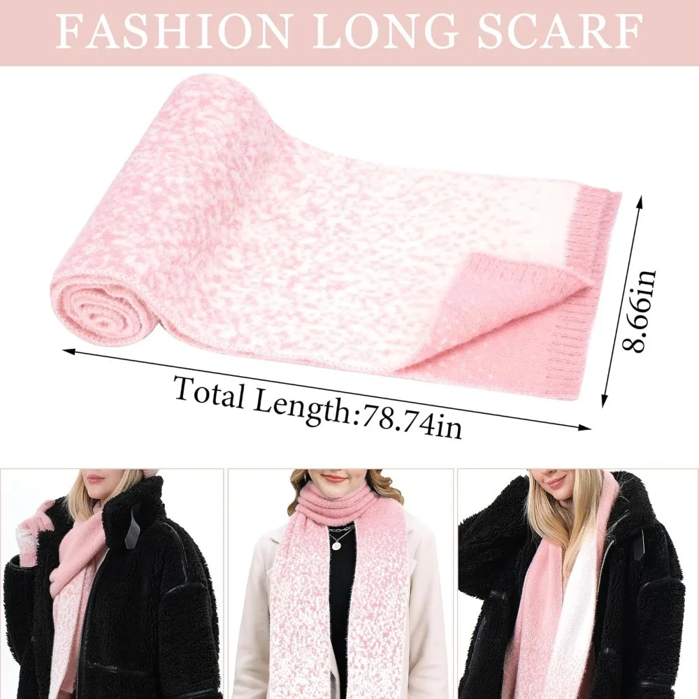 المرأة الشتاء قبعات صغيرة متماسكة وقفازات لمس وشاح طويل مجموعة مع الدافئة صوف مبطن قبعات الجمجمة الأوشحة للنساء