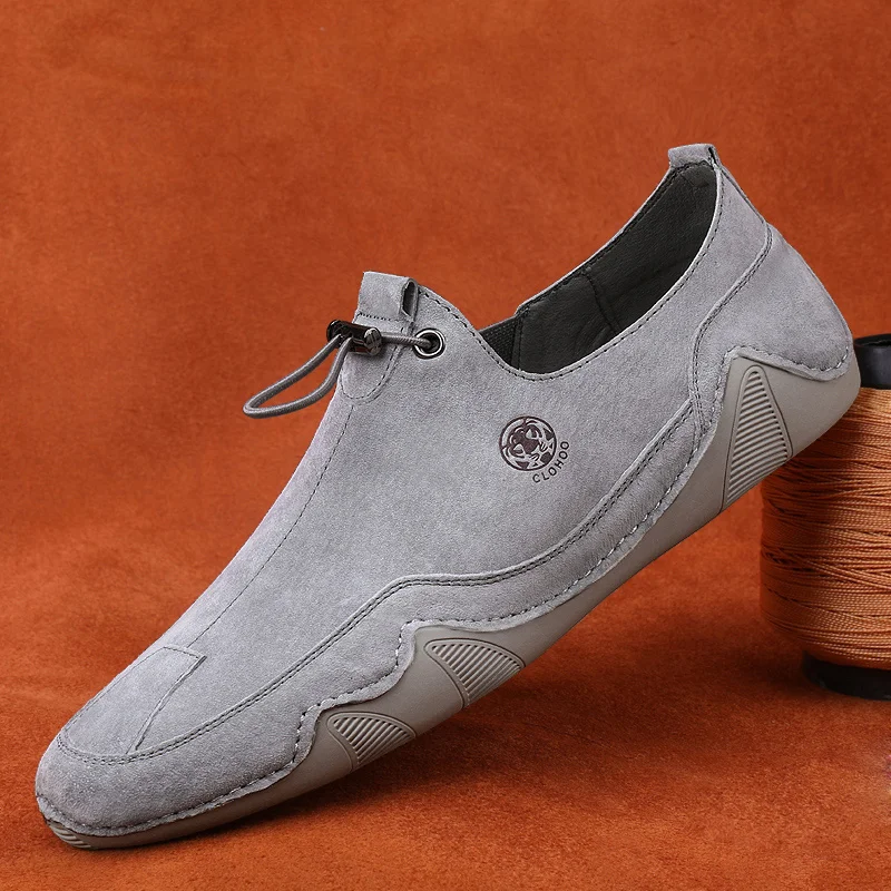 CLOHOO Breathable Light Anti-slip Outdoor Flat Shoes for Men Casual Driving Shoes Genuine Leather Boat Shoes Soft Sole Footwear