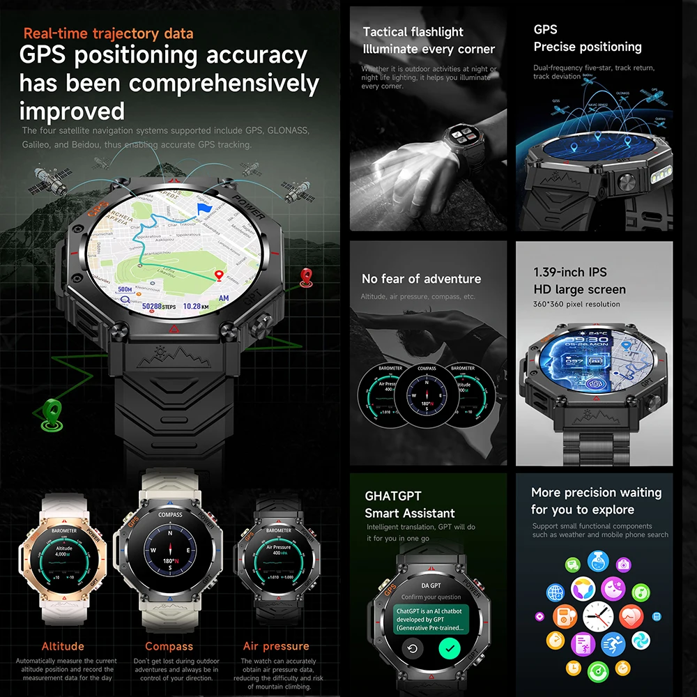 New GPS Smart Watch 1.39'' AMOLED Display 100 Sports Modes Voice Calling Smart Watch Men Women Military Grade Toughness Watches
