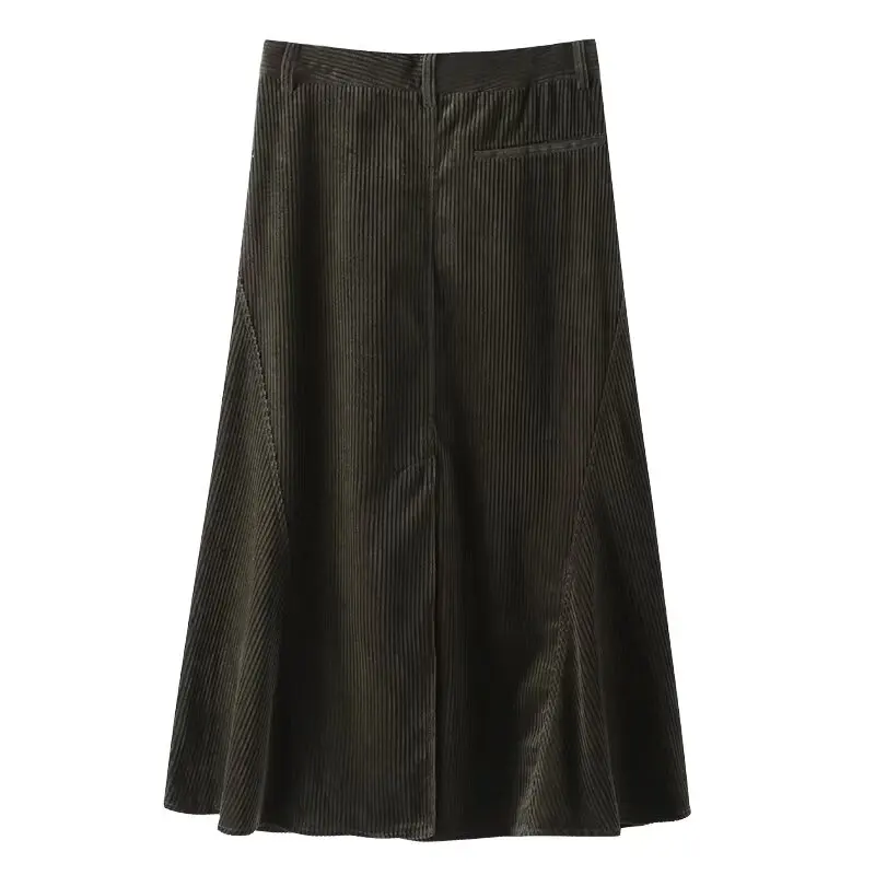 Jenny&Dave Faldas Mujer Moda 2024 Skirts Womens Corduroy Midi Skirt Vintage Elegant Army Skirt Women High Waist A-line Skirt