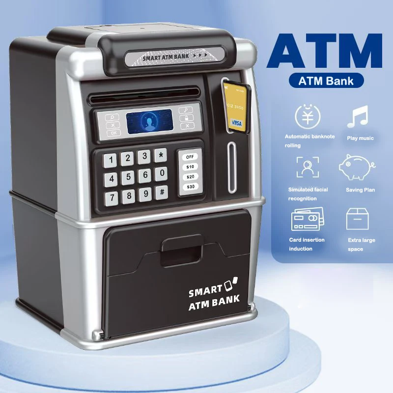 Tirelire électronique ATM mot de passe Piggys ATM boîte à monnaie de musique automatique banque de bande dessinée avec visage déverrouiller jouet pour enfants