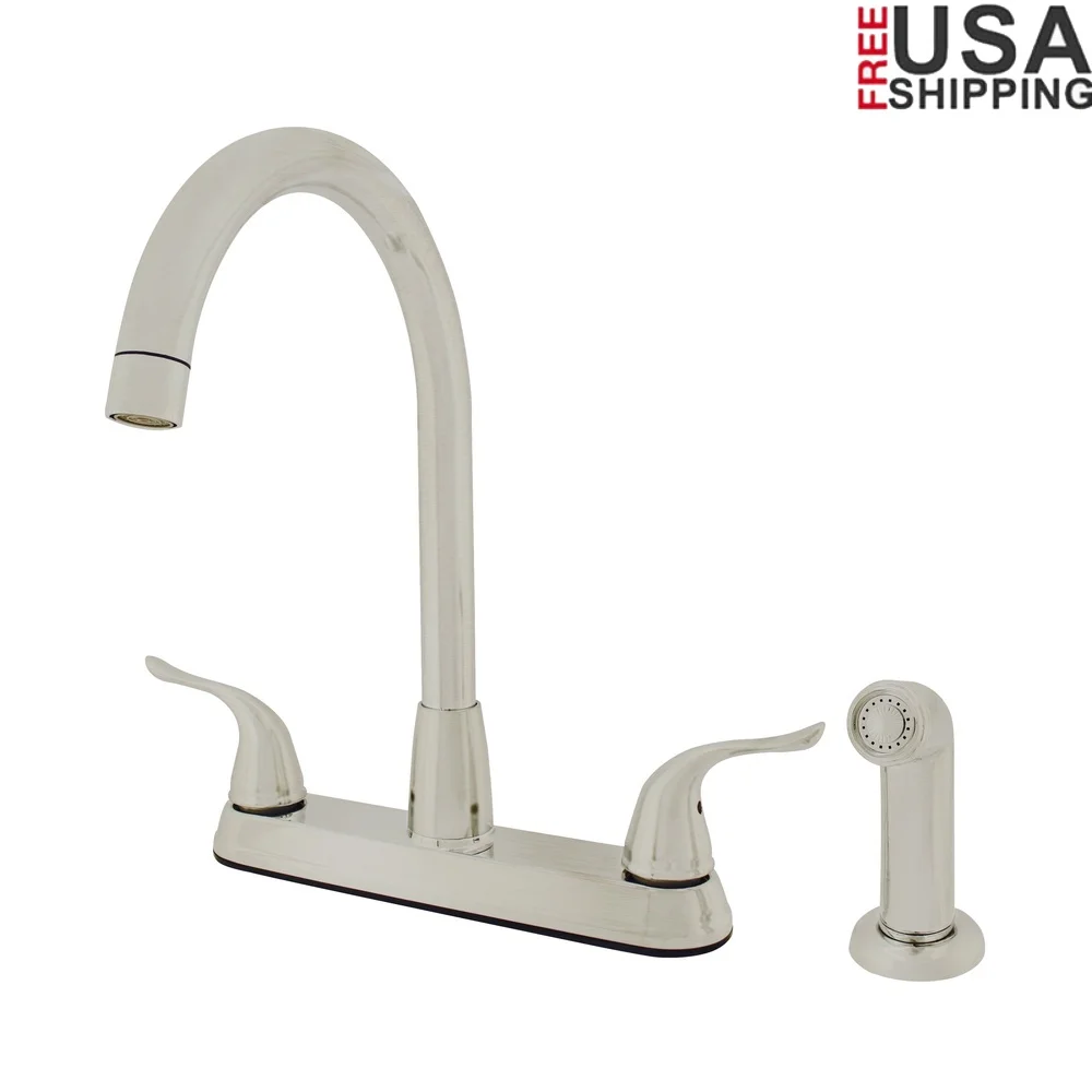 

Hybrid Metal Kitchen Sink Faucet 360 Degree Swivel High Spout Double Handle Side Spray Brushed Nickel Durable Design Easy