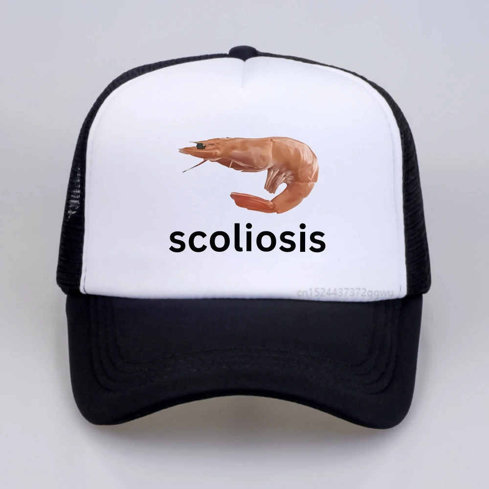 

Scoliosis Funny Shrimp Meme men hat Unisex Fashion Casual baseball cap Summer Adjustable Adult Sport Mesh breathable caps