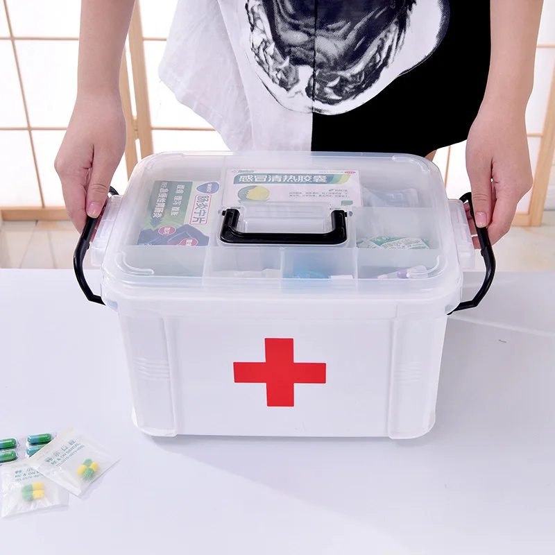 Medical First Aid Kit Household Medicine Box Double-layer Box Portable Medicine Box Cosmetic Tools Multifunctional Storage Box