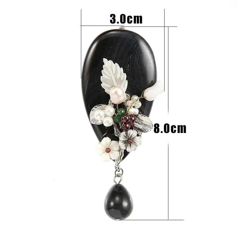 TDQUEEN Brooches Black Natural Stone Broches Shell Flower Safety Pin Jewelry Freshwater Pearl Beads Brooches for Women