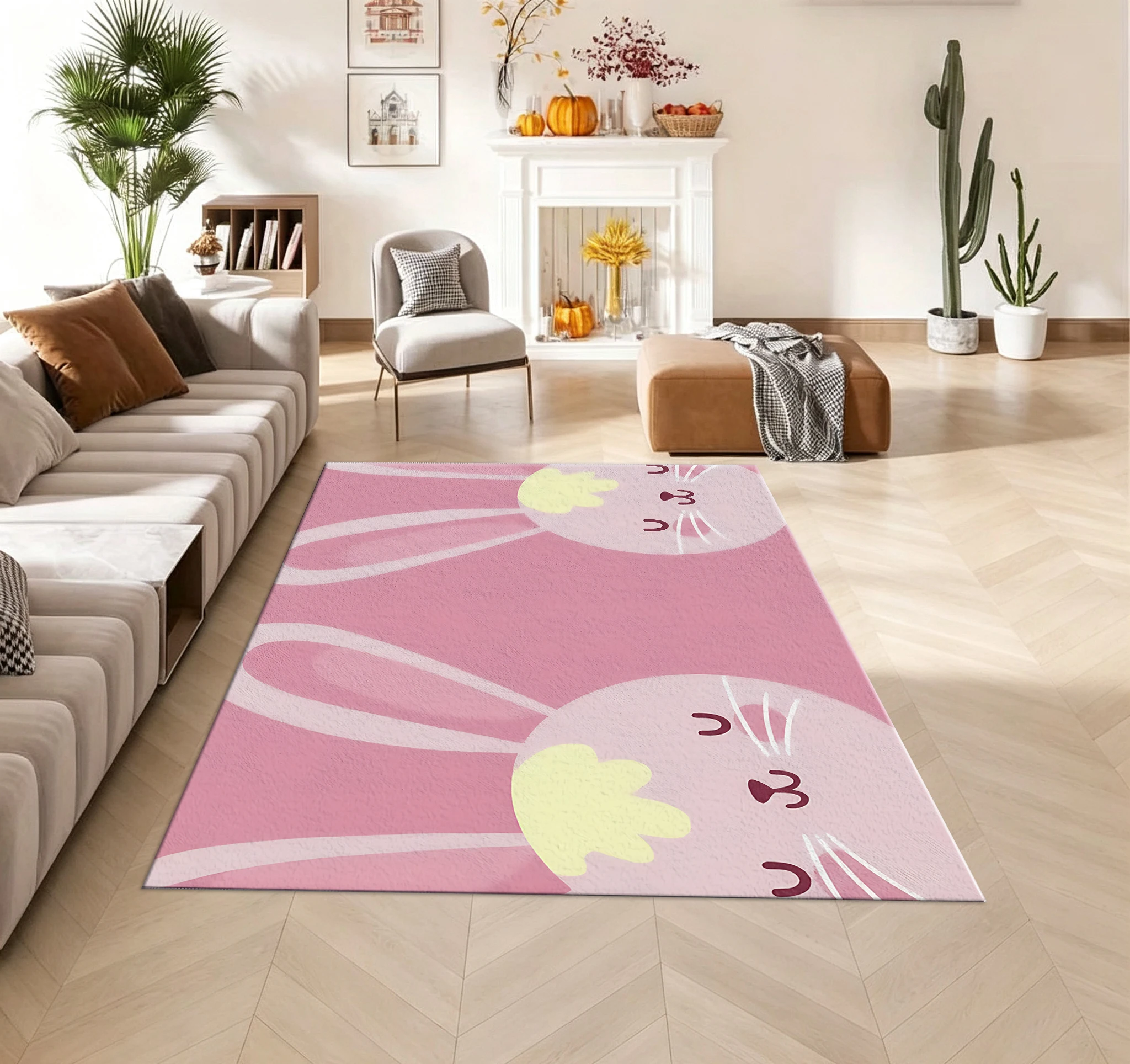 Cute Pink Rabbit Print Carpet Cartoon Rabbit Floor Mat Kidsren's Room Home Carpet