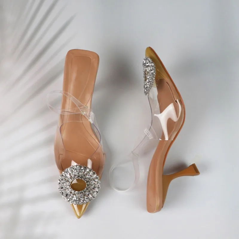 Pointed Women Shoes for Work Party High Heels Summer 2025 Ladies Sandals Shallow Sexy Transparent Female Crystale Stiletto