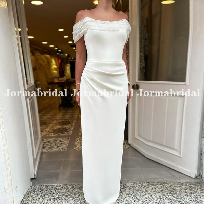 Full Length Mermaid Wedding Dress with Off Shoulder Pleated Bead Straps Women Long Bridal Gowns Made to Measure robe de mariée