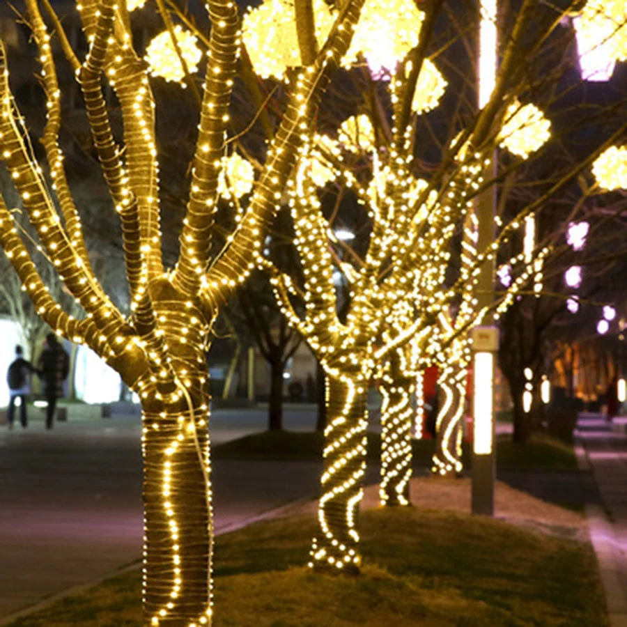 Tirvose 20m 50m 100m ao ar livre led luzes da corda de natal 8 modos guirlanda de fadas luzes para festa de natal jardim quintal caminho decoração da árvore