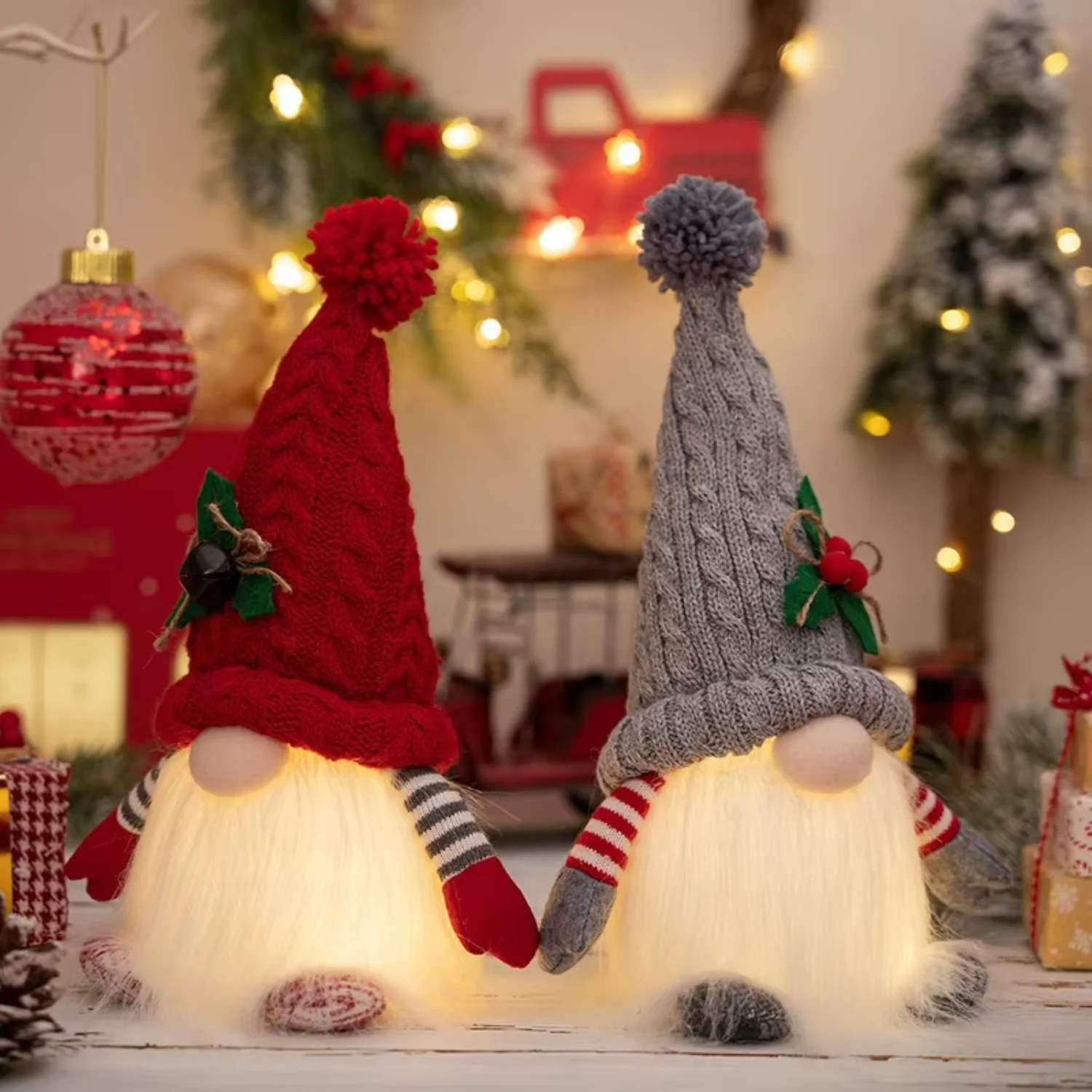 

Wholesale Christmas Decorations LED Gnome Knitted Hat Luminous Doll Ornaments
