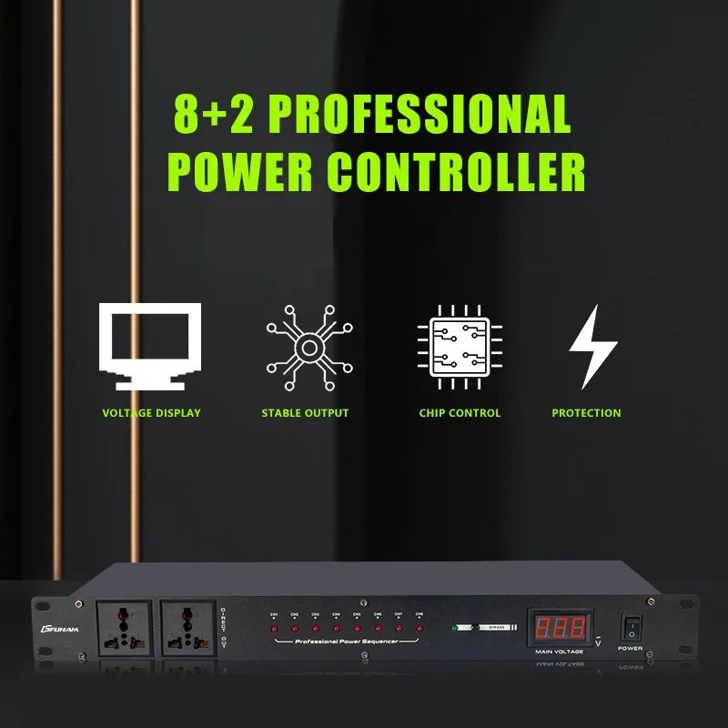 FUHAM SE-108 Professional 8×2 Dual-Channel High-Power Equipment Power Controller, 10-Channel Power Sequencer