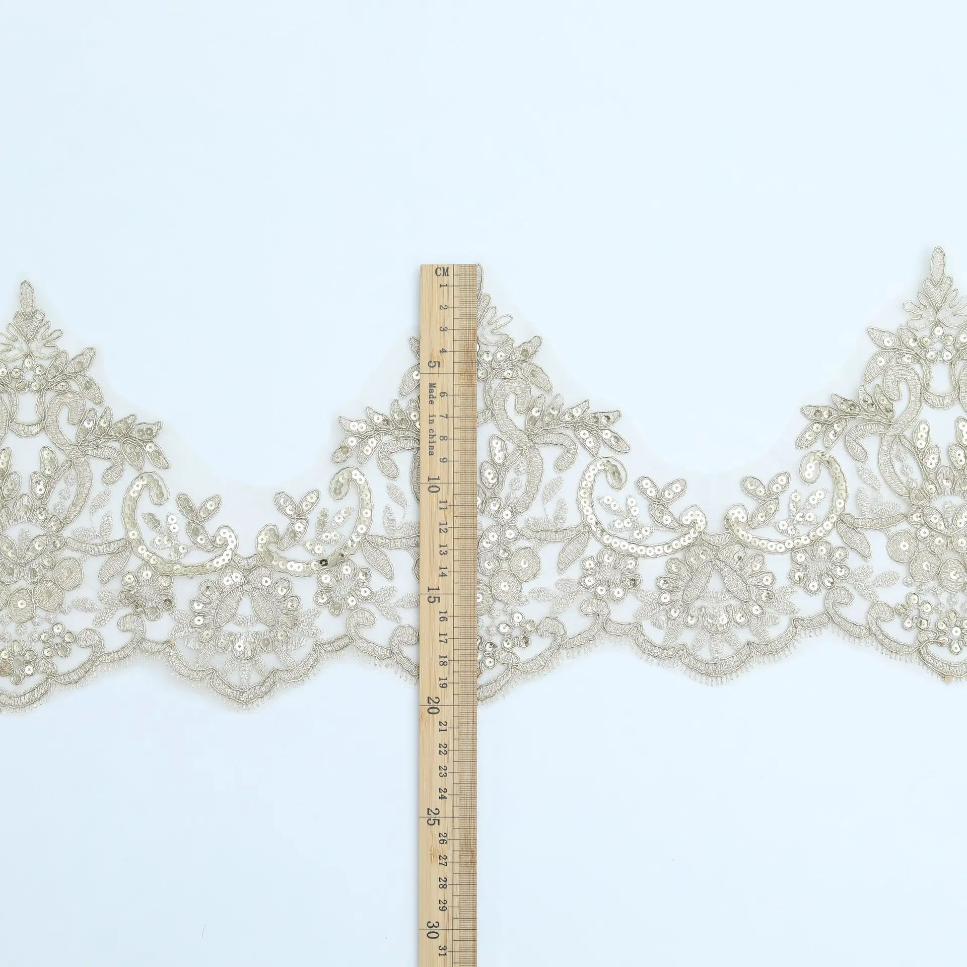 1 Yard 20cm wide Gold Thread Cording Lace Embroidery Lace Dress Home Textile Sequin Triming Dance Clothes DIY Materail