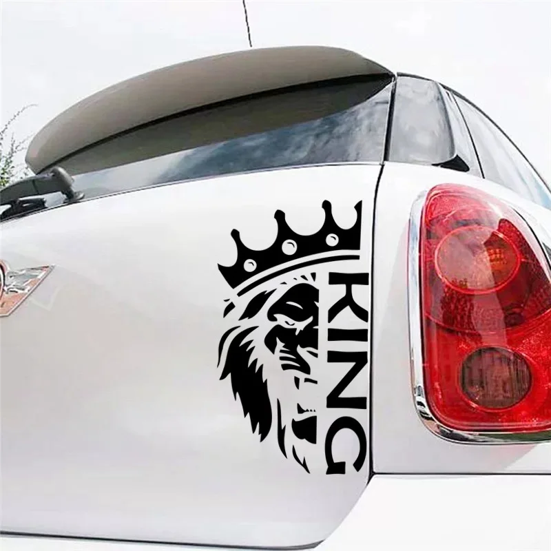 Stiker interior mobil Singa dengan stiker vinil die-cut Crown King Bumper mobil Bumper mobil aksesoris dekorasi mobil tahan air 1 pcs