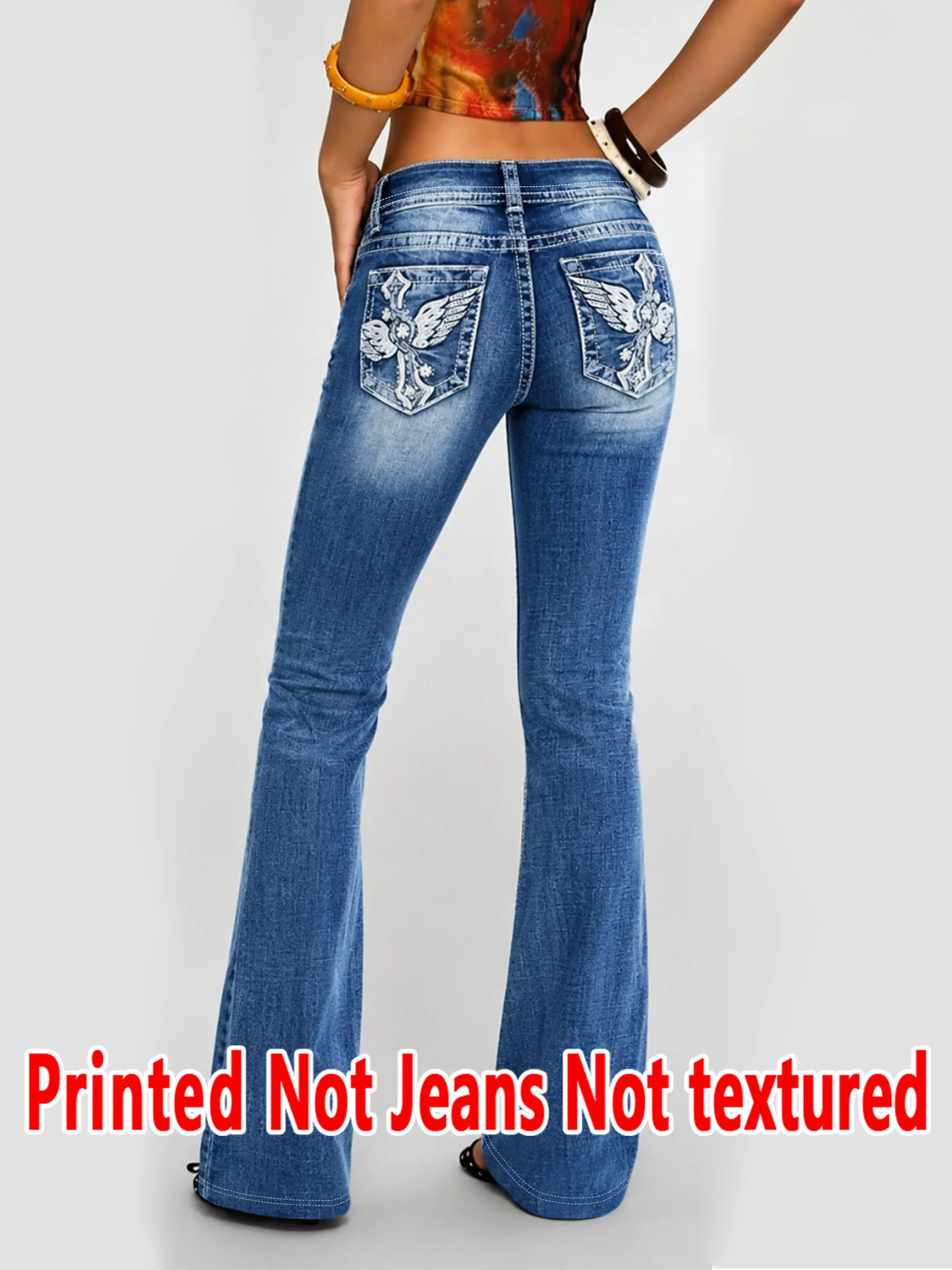 1595 [Printed Leggings - Not Faux Denim Fabric]2D Printed Faux Embroidered Effect, Printed Leggings - Non-Faux Denim Fabric,