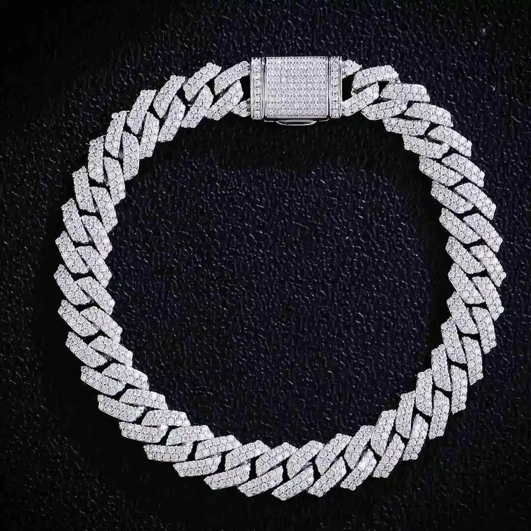 Fashion Hiphop Jewelry 8mm Moissanite Cuban Link Chain with 925 Sterling Silver Cuban Link Bracelet Fashion Punk Style for Party