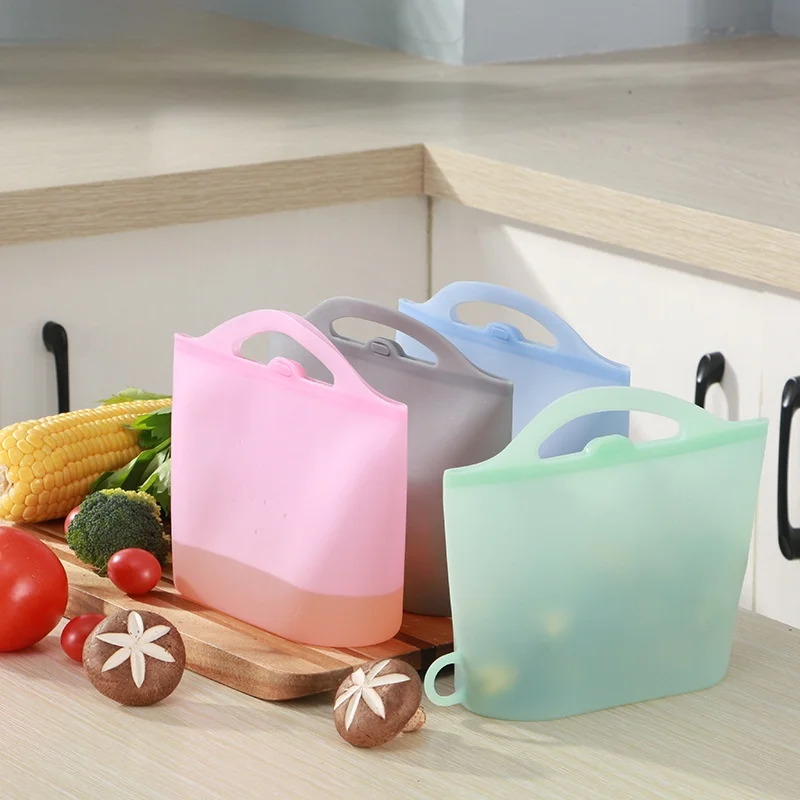 

Многоразовый силиконовый пакет для хранения продуктов, пригодный для использования в микроволновой печи, с функцией самозапечатывания, для заморозки и разогрева.