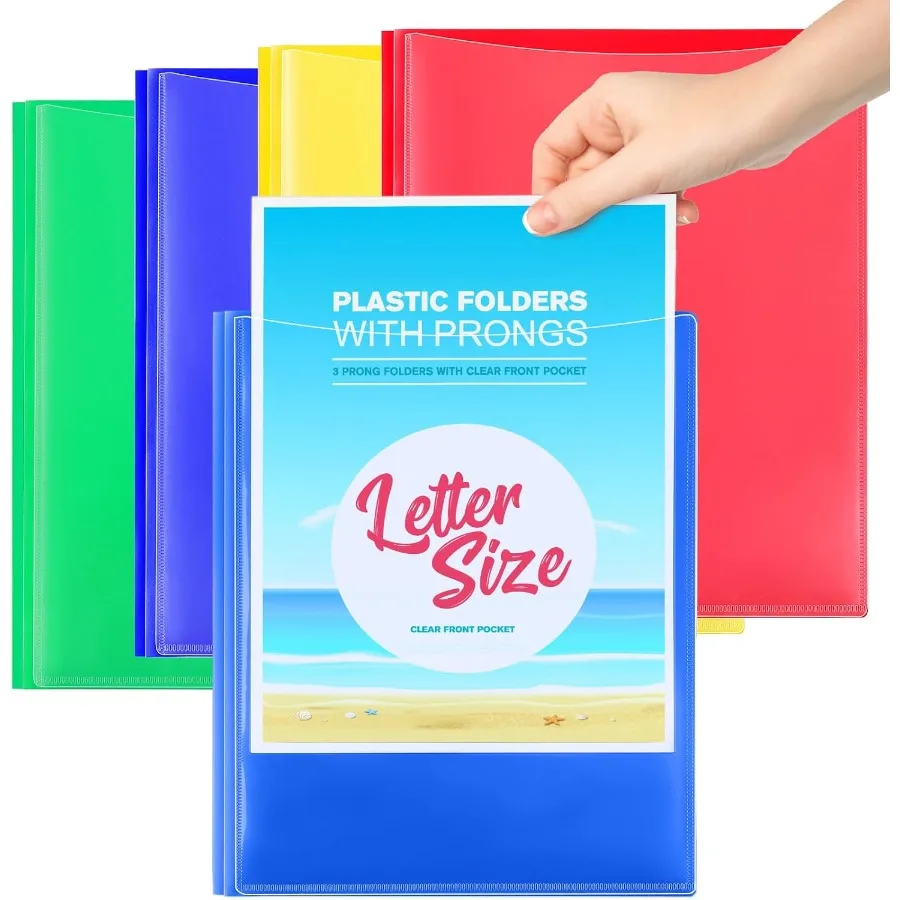 

Plastic Folders with Clear Front Pot 4 Pack Folders with Pots and Prongs Heavy Duty 2 Pot 3 Prong Folders Letter Size Colored P