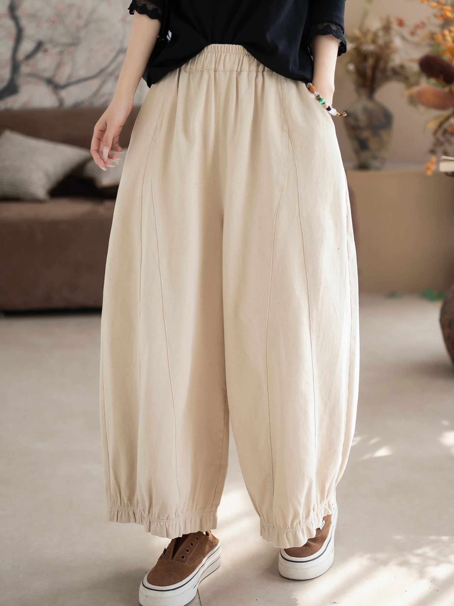 

Хлопковые широкие брюки Earletrim для женщин, модные повседневные брюки с высокой талией, удобные свободные брюки для женщин