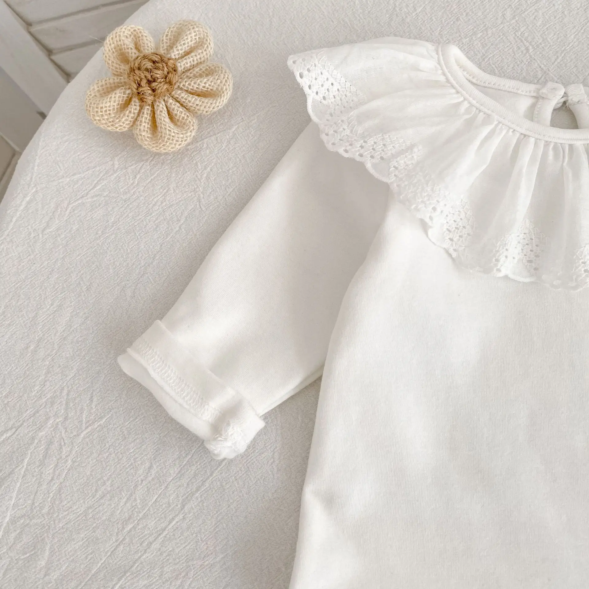 0-24M Herbst Baby Mädchen Romper Baby Mädchen Kleidung Kleinkind Neue Mädchen Spitze Kragen Strampler Baumwolle Weiß Infant baby Mädchen Overall – Detail 13