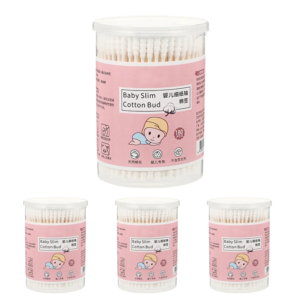

4 Boxes Cotton Swabs Absorbent Spiral Ear Sticks Baby Wooden Makeup Beauty Salon Daily Use Hygiene Paper Clean