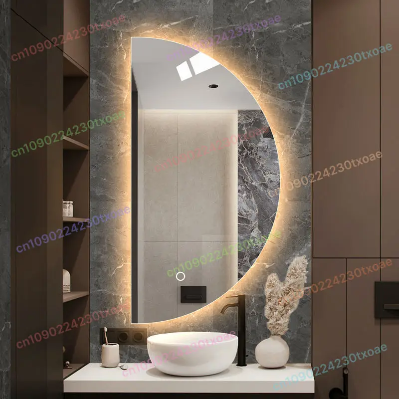 Modern Half Moon Mirror LED Backlit Smart Bathroom Vanity Mirror with Touch Sensor Dimmable Lighting for Wall Decor
