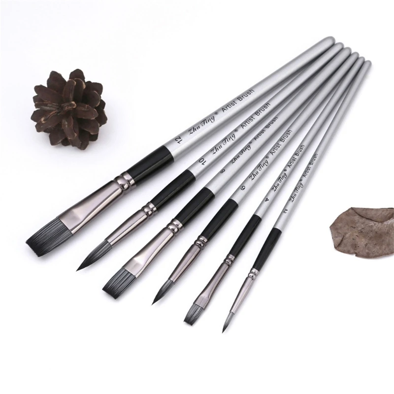 수채화 아크릴 그림용 아티스트 페인트 브러시 페인트 브러시 6개 미세/플랫 팁