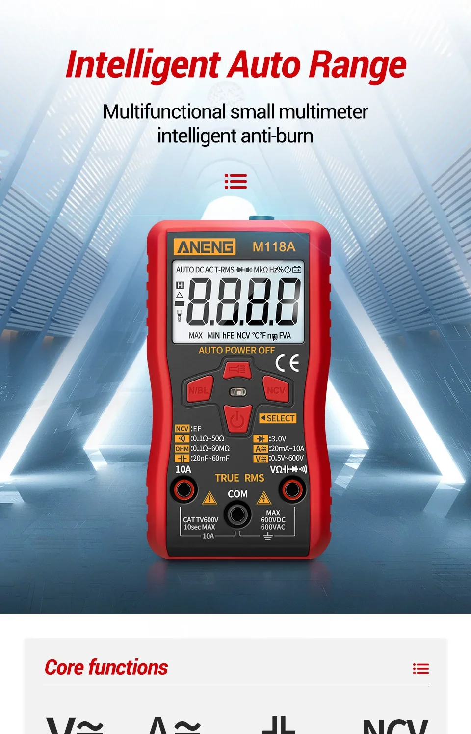 Digitales Multimeter, Spannungsprüfer, Voltmeter, SZ06, SZ308, TRMS, 2000, Zählungen, automatische Bereichswahl, Ohm, Volt, Amperemeter, Messung von AC/DC-Spannung – Detail 25