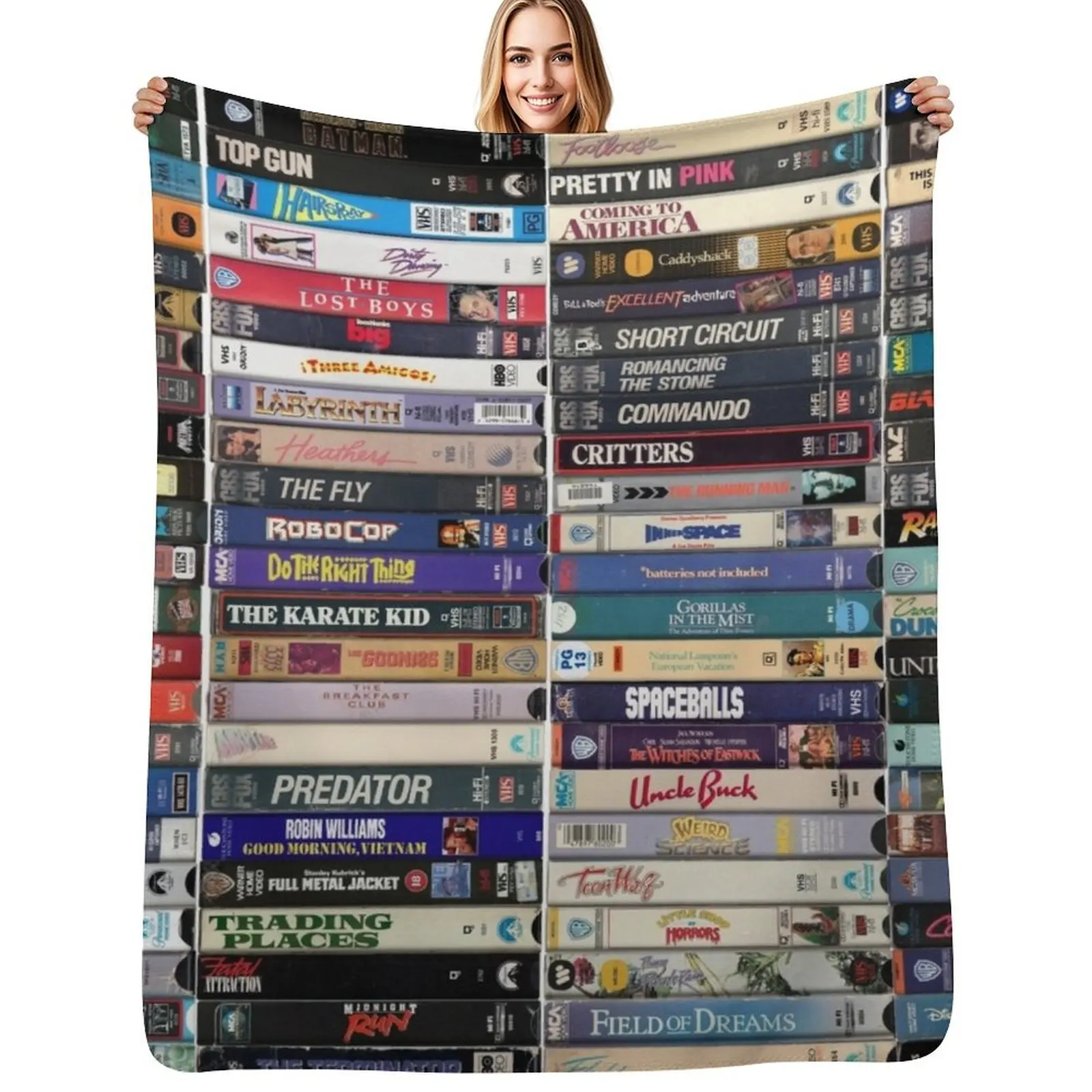 

Greatest Films of the1980s - Vintage 80s VHS Cassette Print Throw Blanket Travel manga Shaggy Blanket