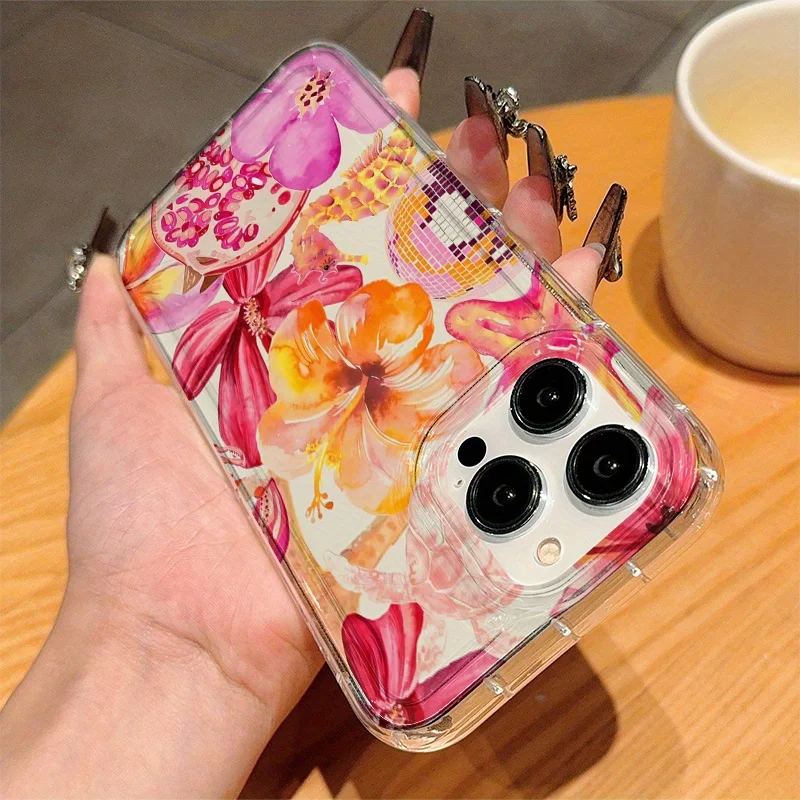 아이폰 11부터 17 프로 맥스 플러스까지 꽃무늬 디자인의 투명 TPU 보호 케이스로 완벽한 보호와 정밀한 낙하 보호 기능을 제공합니다.