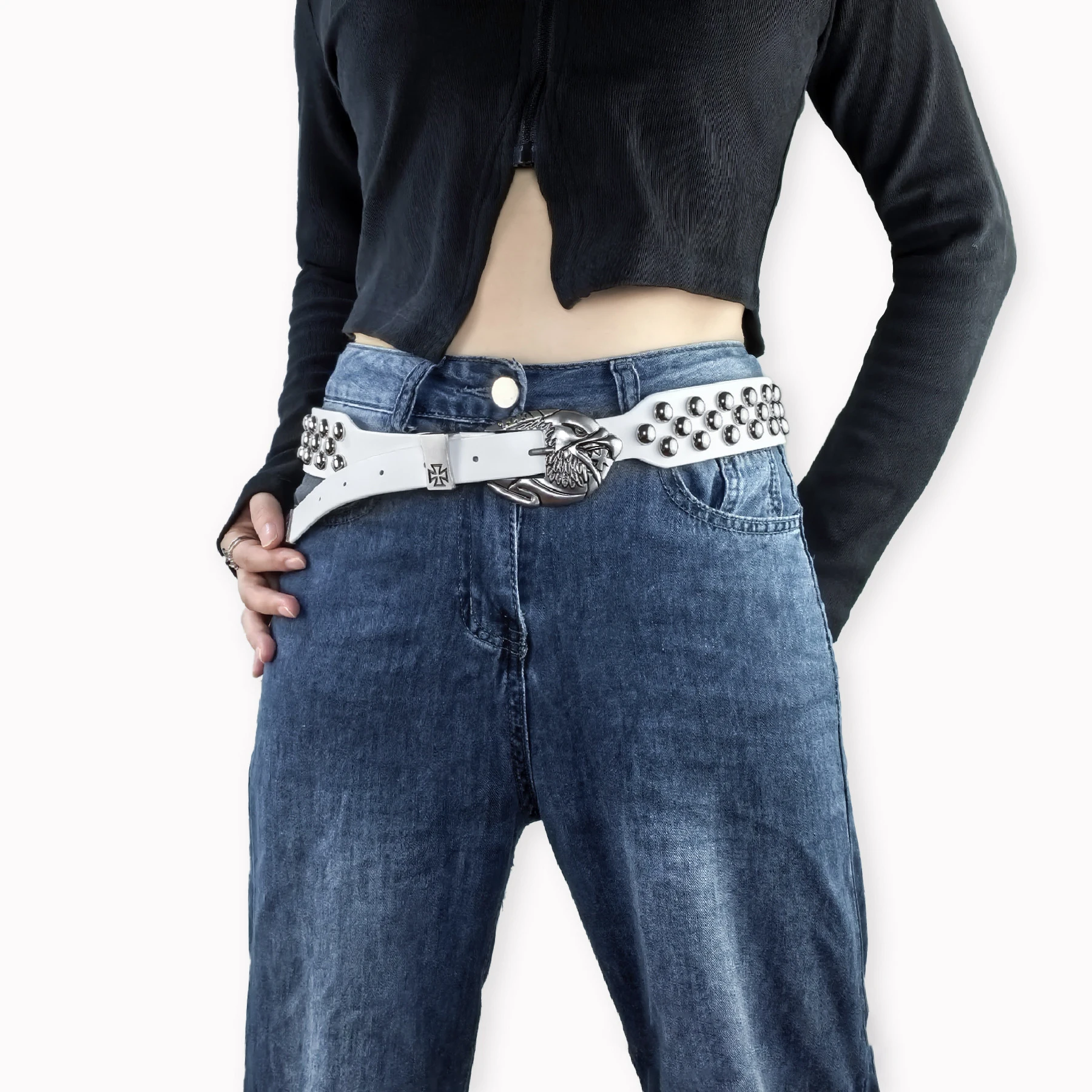 فاسق نمط الصلبان عنصري المسامير المد الرجال حزام بنطلون بنين الشارع نمط حفلة كرنفال بنطال جلدي الجينز الملحقات #3