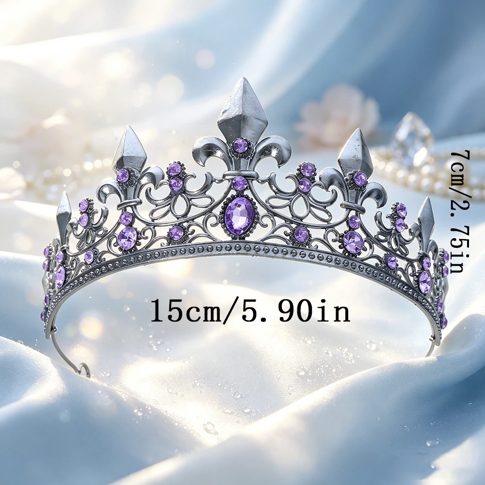 Medieval Gothic Antique Silver Rhinestone Crown Bridal Tiara Hair Accessory Vintage Royal Headwear Wedding Costume Theme Parties view 6