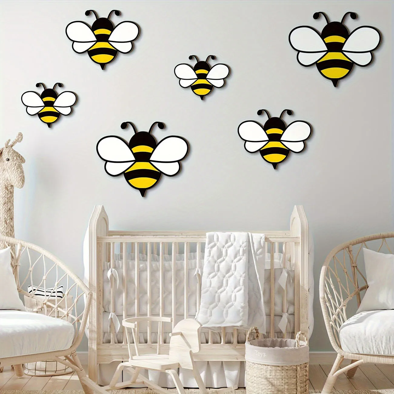 6Pcs Cute Bee Wooden Wall Stickers, Nursery Kids Room Wall Art Decor view 3